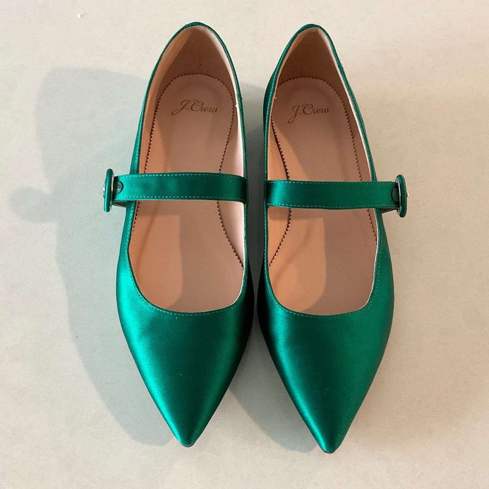 J. CREW Jade Mary Jane Satin W/ Buckle Pointed Toe Flats Size 9 - Picture 1 of 12